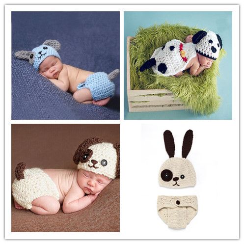 2020 Cute Puppy Dog Newborn Baby Boys Photography Props Knitted