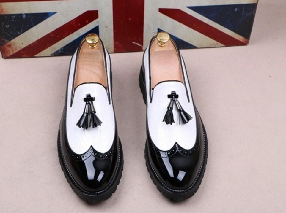 black white patent leather shoes
