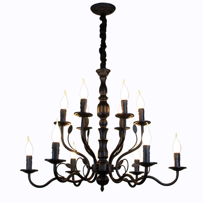 Luxury Rustic Wrought Iron Chandelier E14 Candle Black Vintage Antique Home Chandeliers For Living Room European Lamp Ceiling Light Fixtures Kitchen