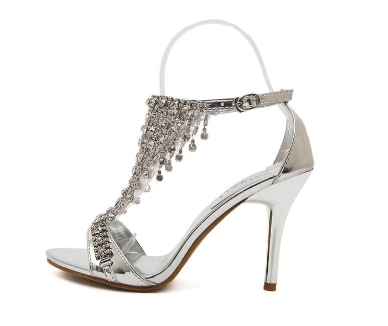 silver diamond strap heels