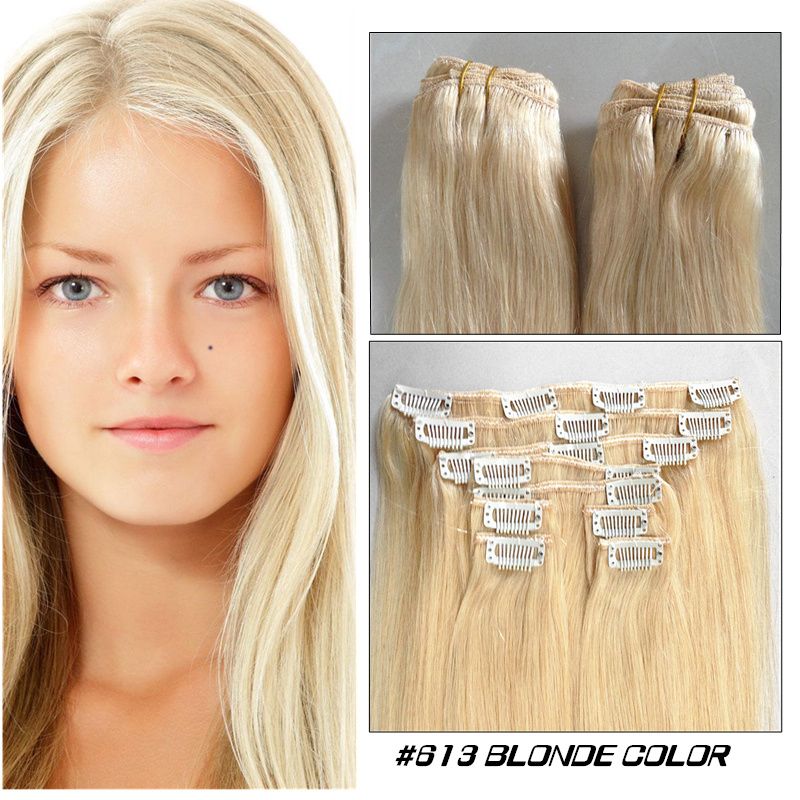 Blonde Color Clip In Human Hair Extension Straight 16 24 Indian