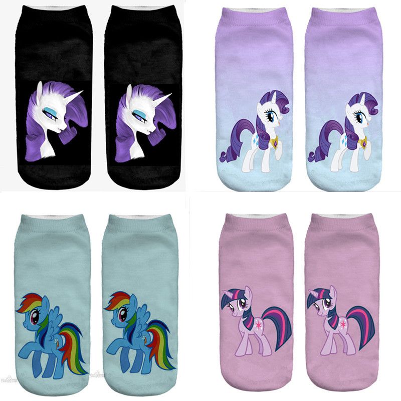 Acheter En Gros Livraison Gratuite Harajuku 3d Imprimer Chaussettes Licorne Femmes Kawaii Faible Coupe Cheville Mignon Emoji Art Cheval Licorne Filles