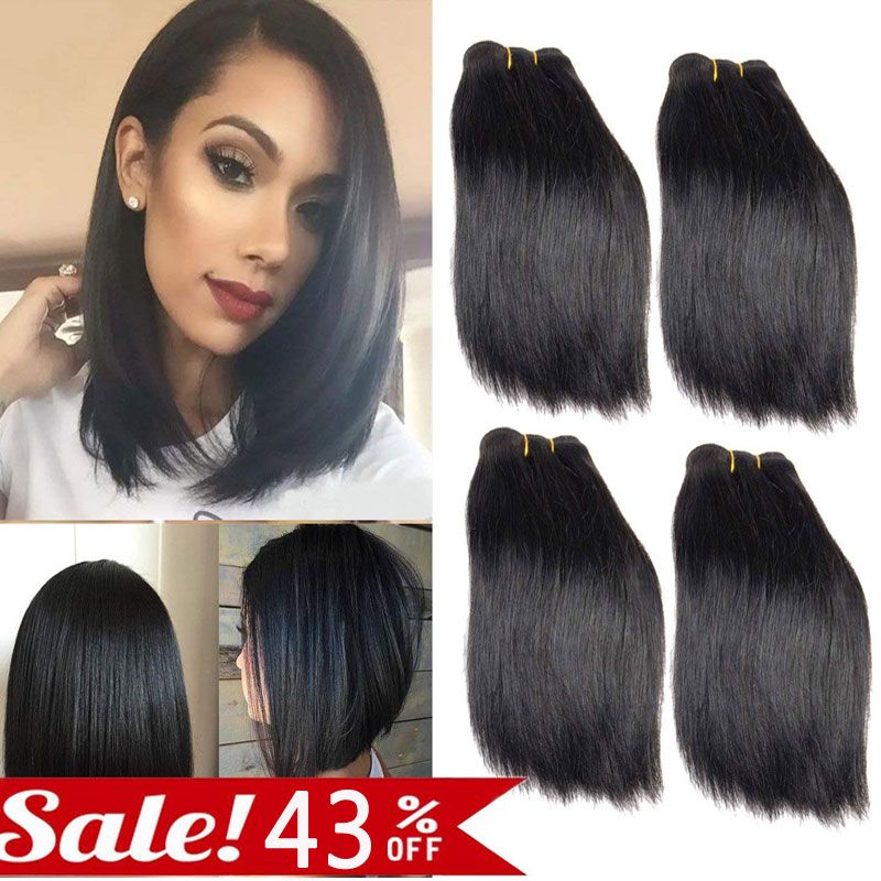 Brazilian Straight Hair 4 Bundles Short Human Hair Weave Bundles