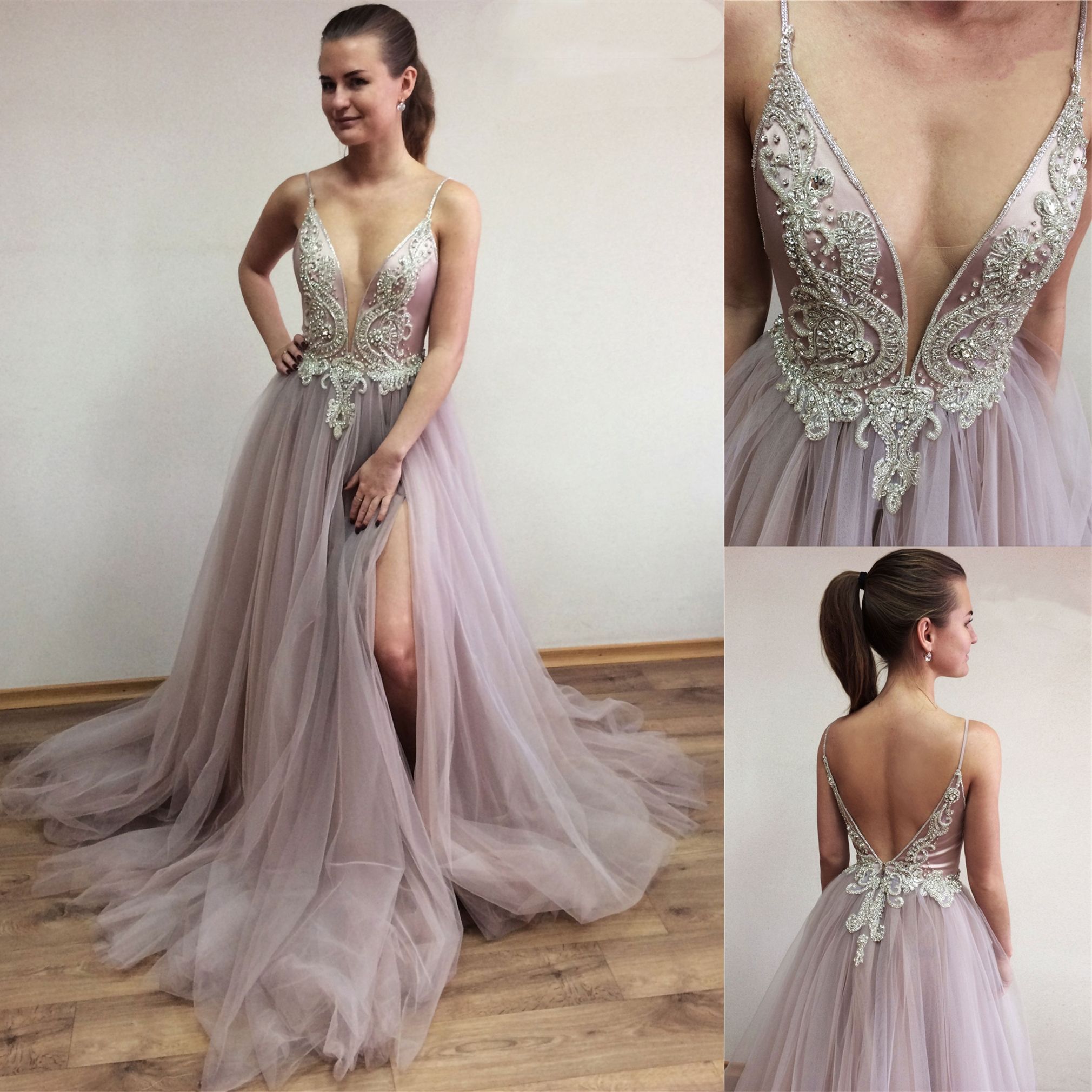 a line backless prom dress