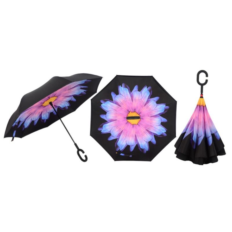 CarShield Double Layer Inverted Folding Umbrella Windproof, Self Standing, C Hook Hands Free