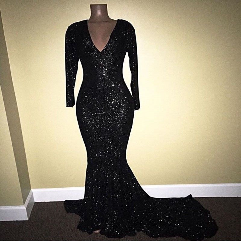 black sequin evening gown