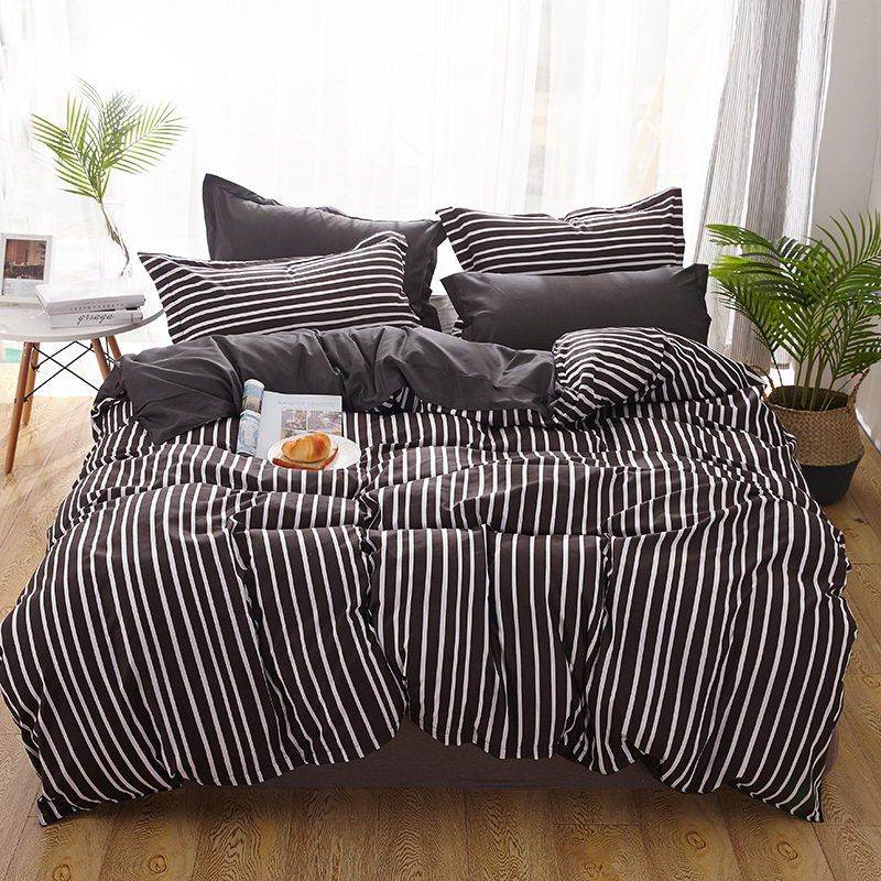Valanorean Design A B Side Bedding Sets Dark Brown Stripes Duvet