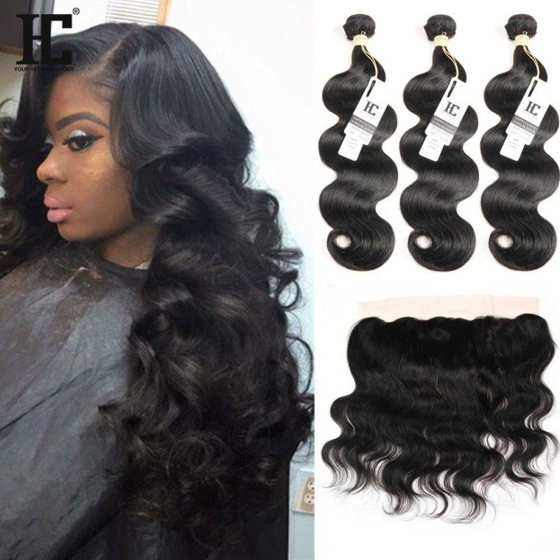 Brazilian Body Wave Human Hair Bundles With Lace Frontal Closure