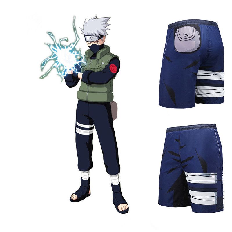 Hot One Size Japan Anime Naruto Kakashi Blue Cosplay Costume Summer Printing Beach 3D Quick Dry Loose Shorts Pants Animated Characters Costumes Anime