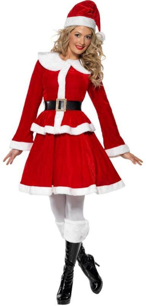 Miss Santa Costume Womens Mrs Claus Father Christmas Xmas Fancy Dress Outfit
