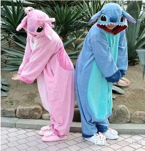 Brand New Warm Unisex Adult Kigurumi Pijamas Animal Blue Stitch Pink Stitch Mono Cosplay Disfraces Onesie Pijamas Ropa dormir Polar Fleece