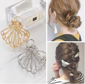 Retro Simple Seashell Pearl Hair Claw Golden Sliver Pink Hair