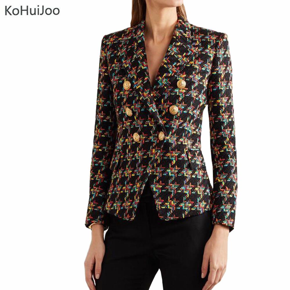 KoHuiJoo Golden Button Plaid Tweed Blazer Jacket Donna Slim Fashion Manica  Lunga Elegante Office Lady Blazer Coat Runway 2018 S18101303 Da 57,48 € |  DHgate Italy
