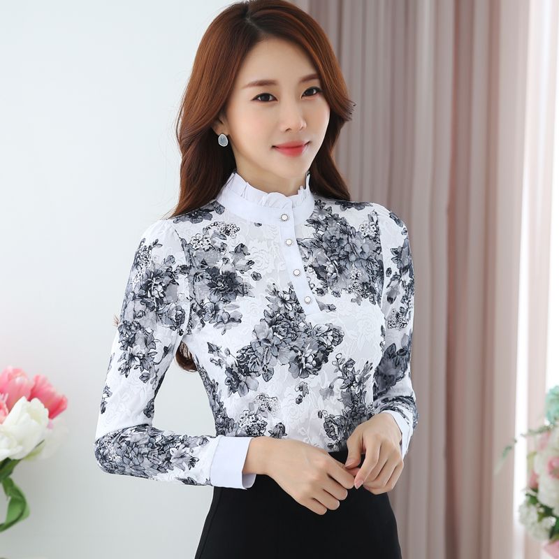 2018 camisa de de encaje para mujer Otoño Invierno Moda coreana Camisas de Blusas