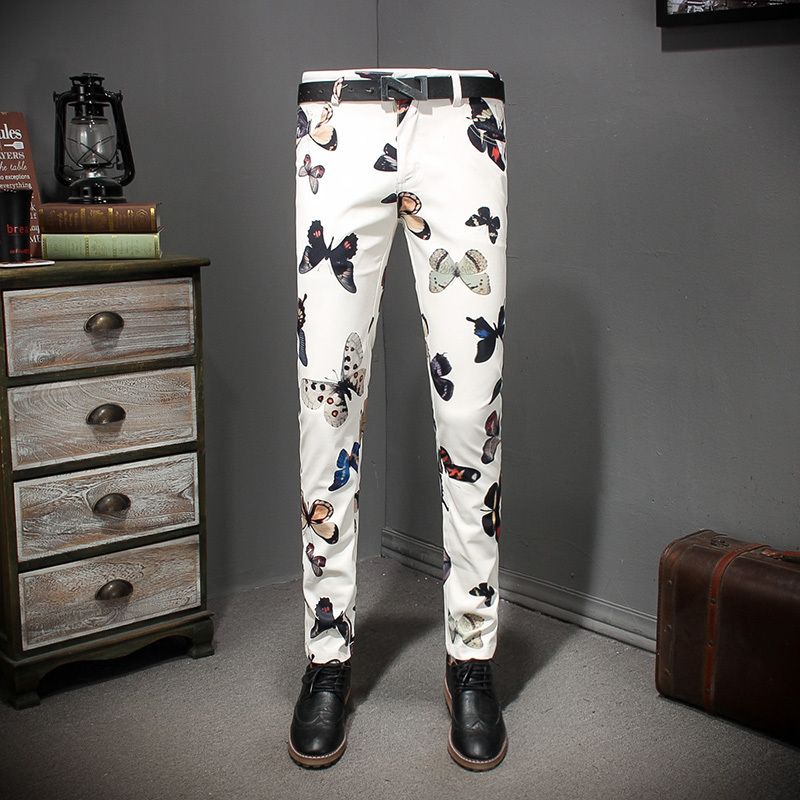 2020 Butterfly Floral Print Pant Dress Floral Print Men Trousers