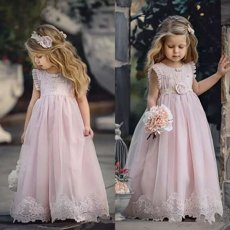 white and blush pink flower girl dresses