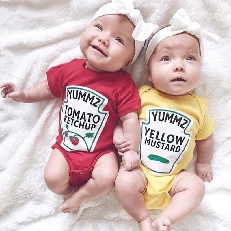culbutomind Yummz Tomato Ketchup Yellow Mustard Red and Yellow Bodysuit Baby Boy Twins Baby Clothes Twins Baby Boys Girls