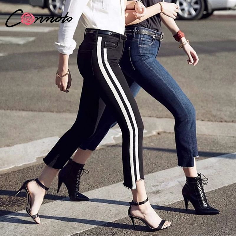 striped denim jeans womens