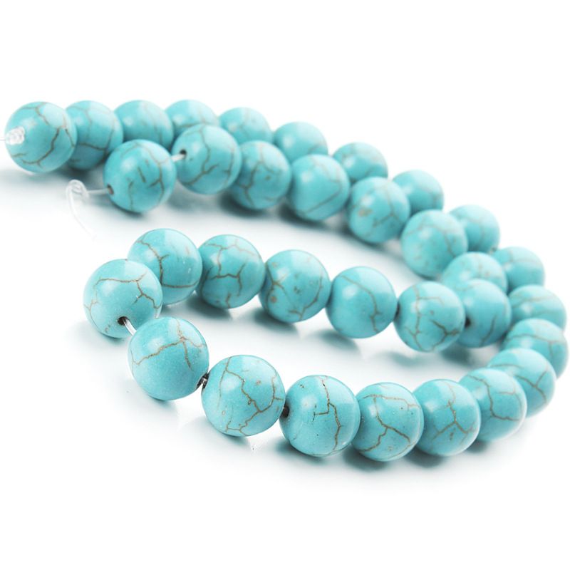 8mm Blue Turquoise Beads Round Gemstone Loose Beads for Jewelry Making (47-50Pcs/Strand)