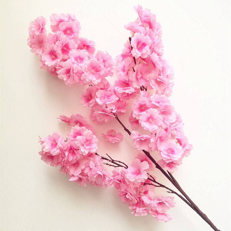 Plastic Artificial Cherry Blossom Branch Fake Flower Stem More Flower