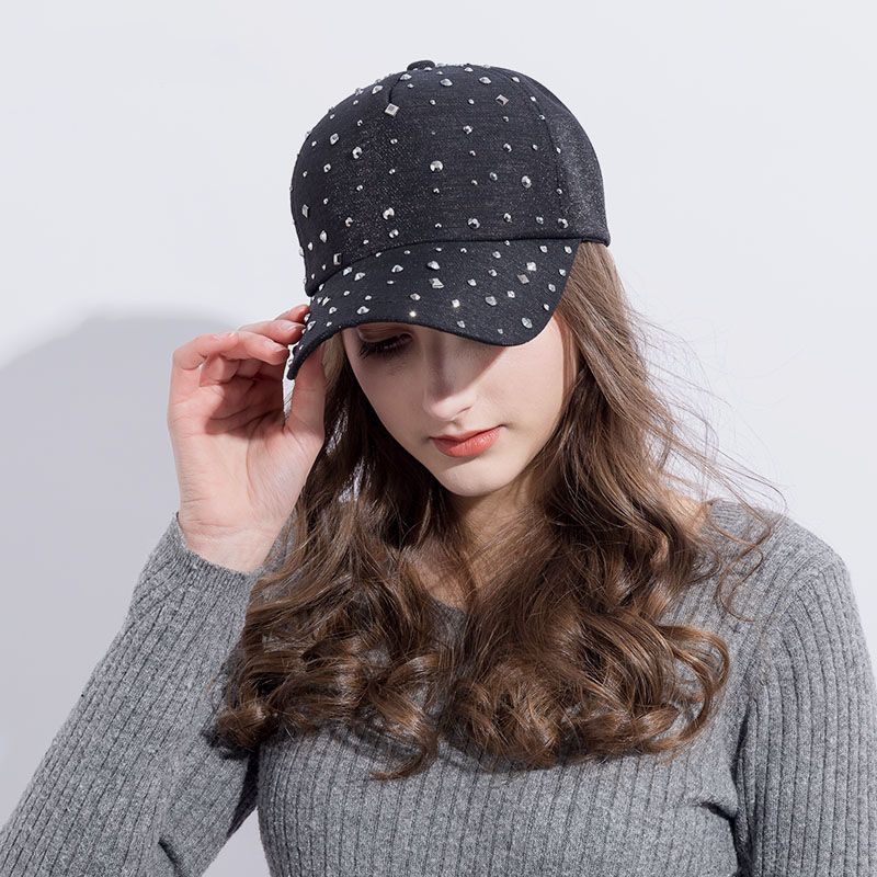 Fashion Women\u0027S Rhinestone Hats Diamond Sun Cap Swag Casquette Snap Back Gorras Solid Color Summer Baseball Caps Dad Girl Bones Cute Beanies Red