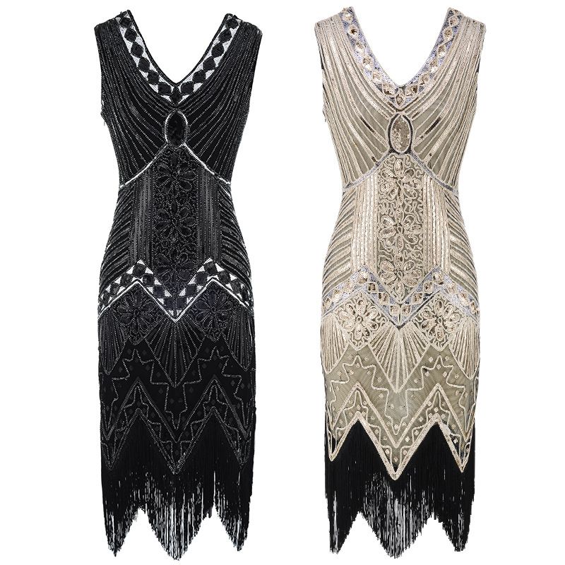 2020 Women Vestidos Black Gold Vintage Dresses 1920s Flapper Great