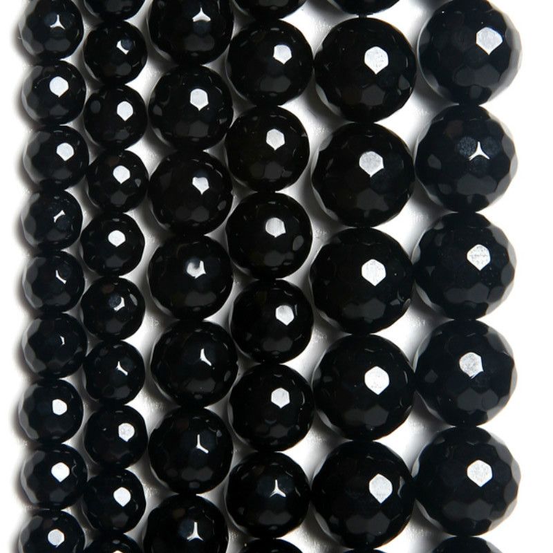 Ónice negro natural Preciosa Ágata Facetado poligonal granos para joyería haciendo 15" 