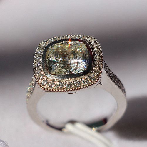 2019 2ct Halo Pillow 925 Style Hollow Sona Cushion Diamond Ring