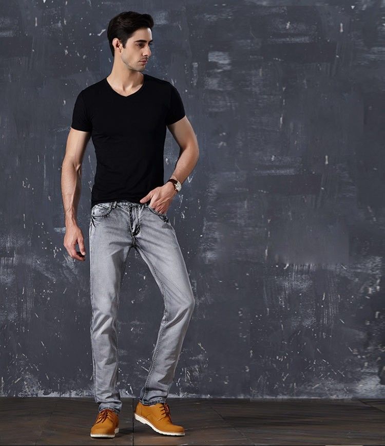 Compre Verano 2018 Moda Hombre Stretch Jeans Ocio Hombres Hombre Pantalones De Mezclilla Slim Fit Vintage Gris Color Overalls Cargo Pantalones Rectos