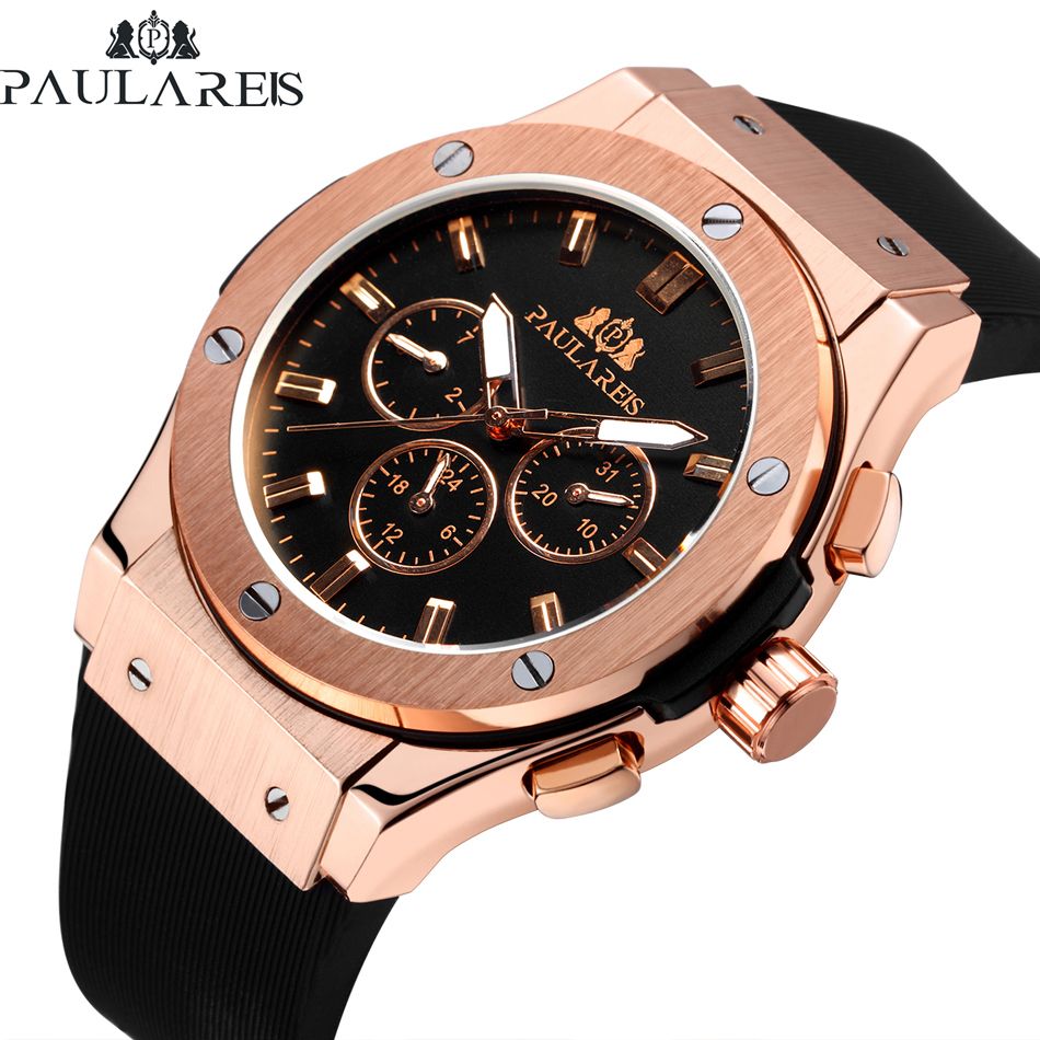 Acquistare Uomini Automatico Auto Vento Meccanico In Oro Rosa Argento Nero  Caso Bianco Cinturino In Gomma Casual Sport Orologio Sportivo Economico |  Consegna Veloce E Qualità | It.Dhgate