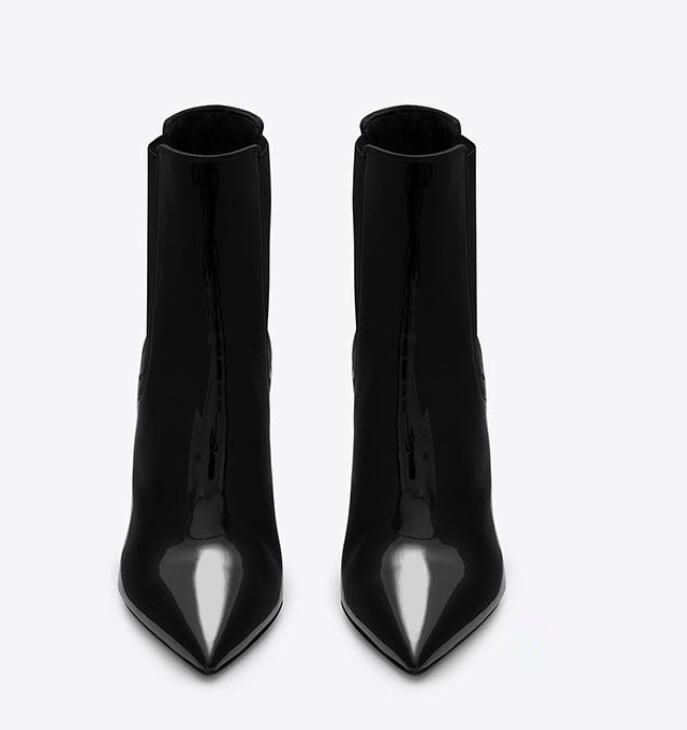 black patent pointed boots