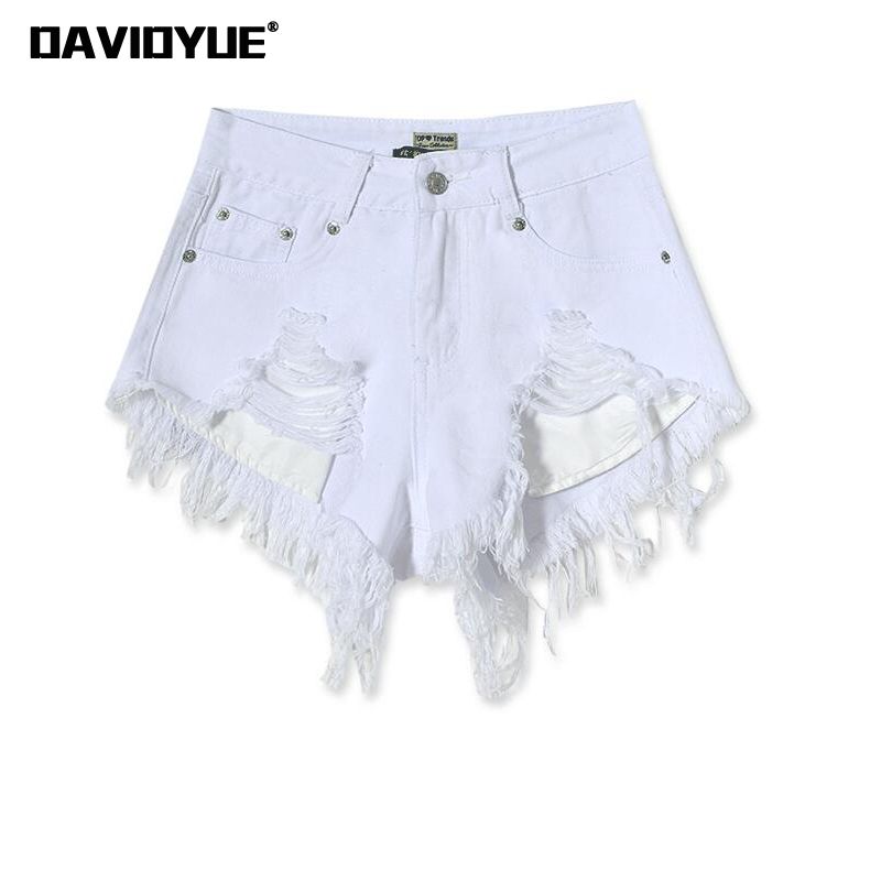 short cintura alta branco desfiado