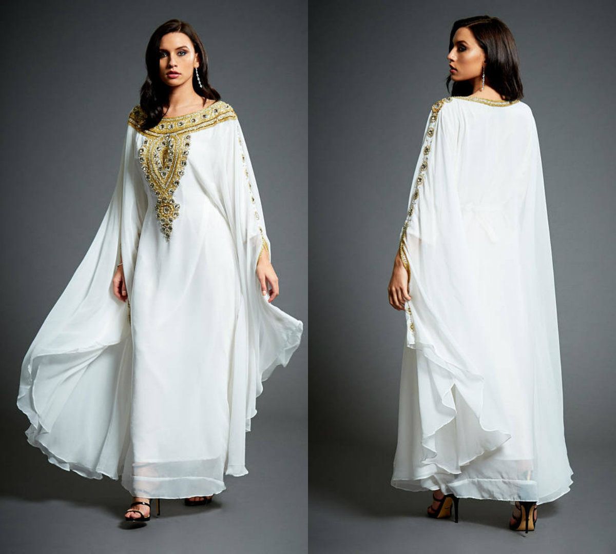 white and gold abaya