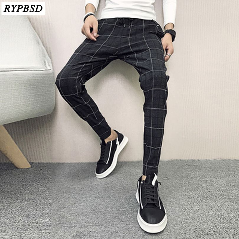 plaid pants mens black