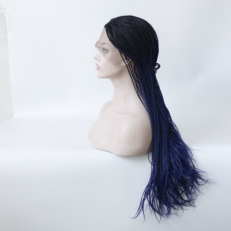 Black Dark Blue Twist Blue Ombre Dark Roots Hand Tied Heat Resistant Fiber Hair Wigs Synthetic Braided Lace Front Wig Wig Natural Hair Nylon Wig From