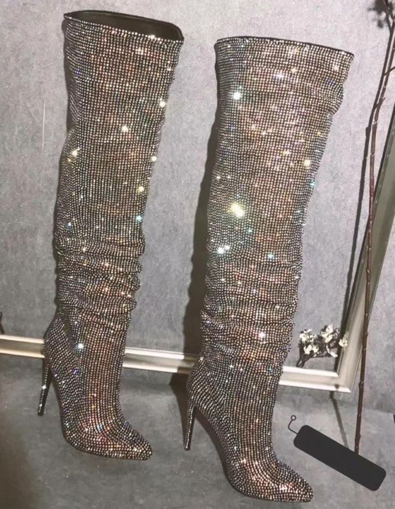 glitter boots knee high
