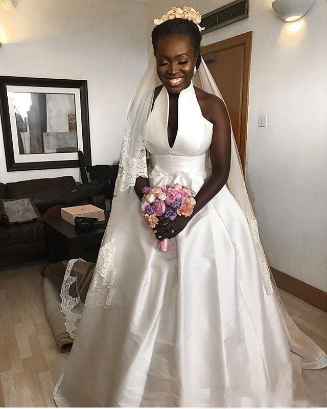 Acheter 2019 Simples Femmes Noires Africaines Propres Et Modernes Une Ligne Robes De Mariée Robes De Mariée Jardin Robe De Mariée Sur Mesure Vente