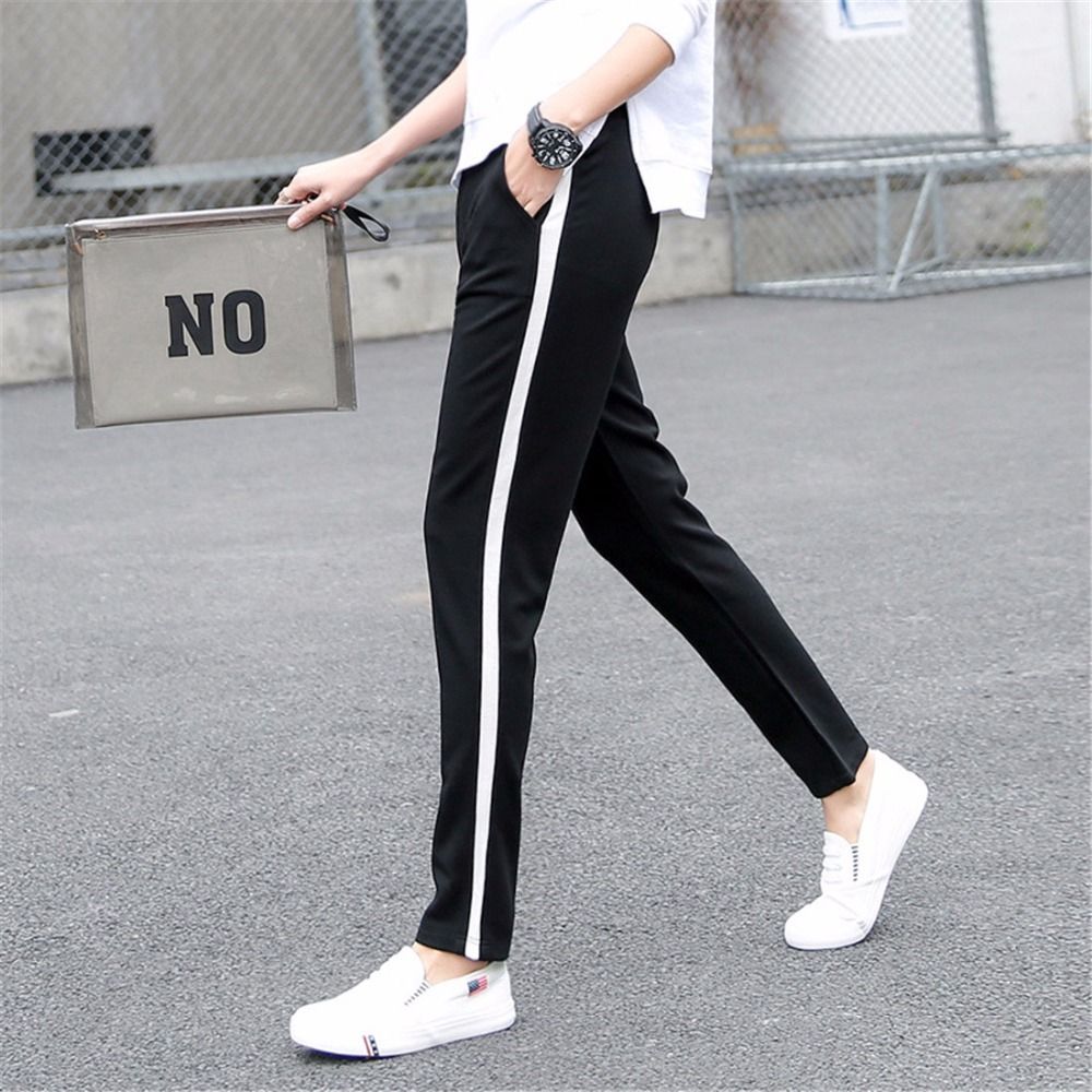 ladies black and white striped pants