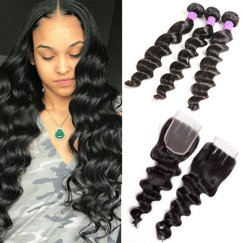 Peruvian Loose Deep Wave Bundles With Closure Cheap Human Hair