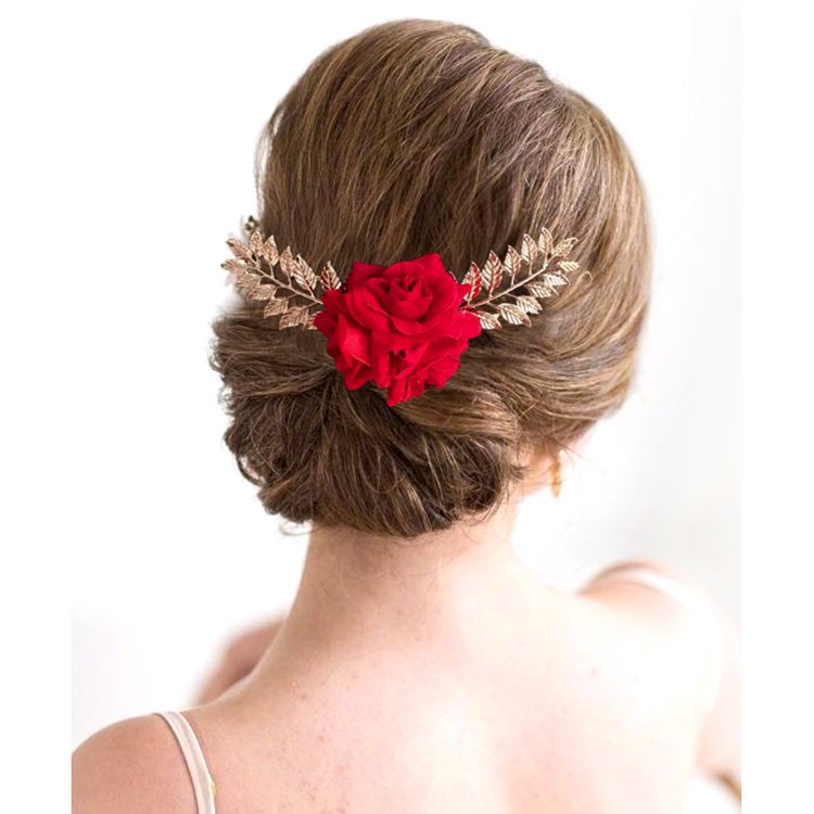 Headpiece Bridal Hair Flowers Red Rose Hand Made Flowers Two