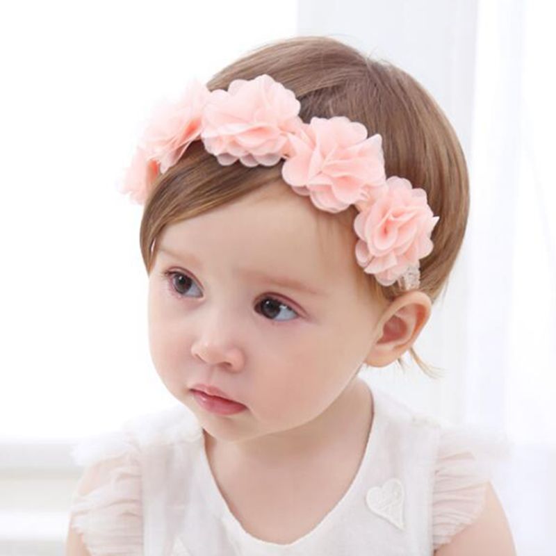 Baby Flower Headband Pink Ribbon Hair Bands Handmade DIY Headwear Hair