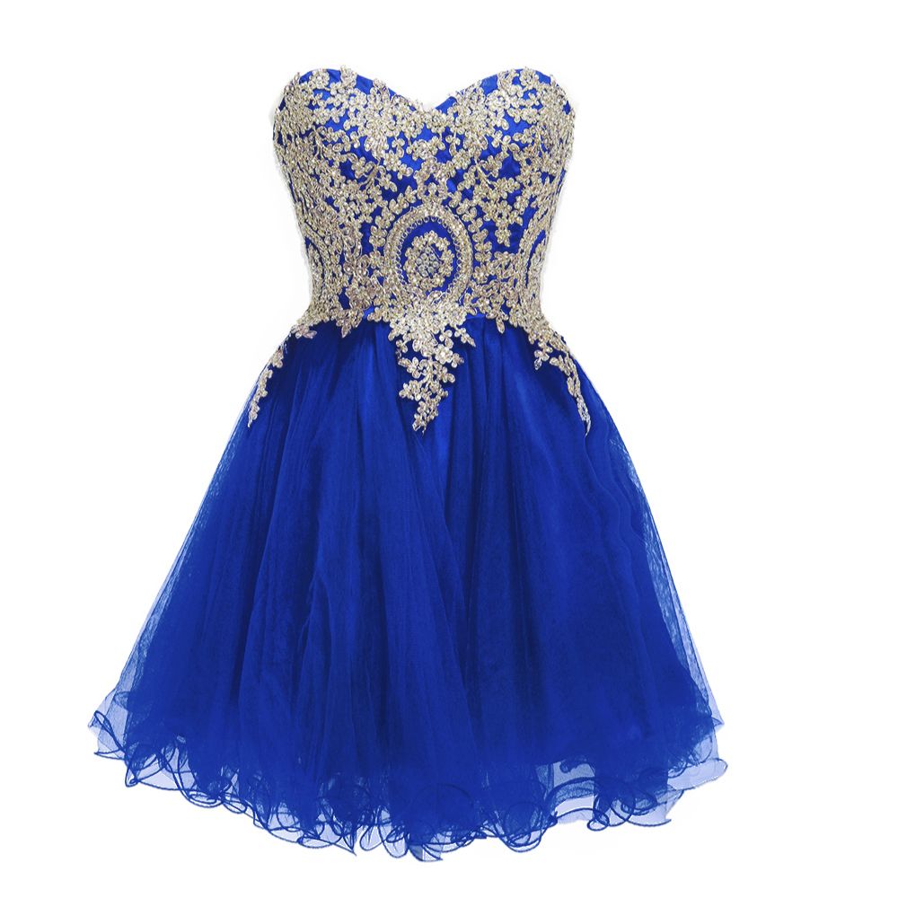 royal blue and gold short prom dresses