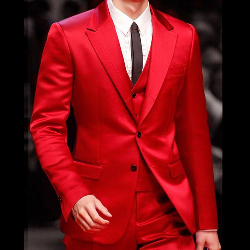 Acheter Costume Homme Mariage Hommes Les Costumes De Mariage 2018 Custom Made Red Costumes De Marié Pour Le Dîner Soirée Robe Terno Masculino 2017 De