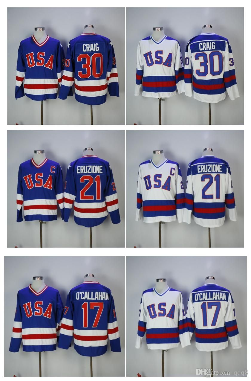 2021 1980 USA Hockey Jersey 30 Jim Craig 21 Mike Eruzione Jersey 17
