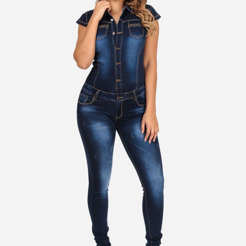 fitted jean jumpsuit