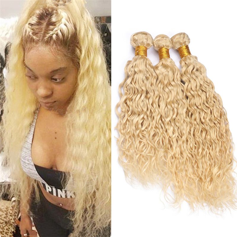 9a Wet And Wavy Blonde Human Hair Weave 3 Bundles Machine Double