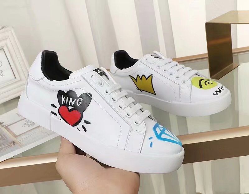 Brand Men Cow Leather Low Top Skateboard Shoe Women Embroidery