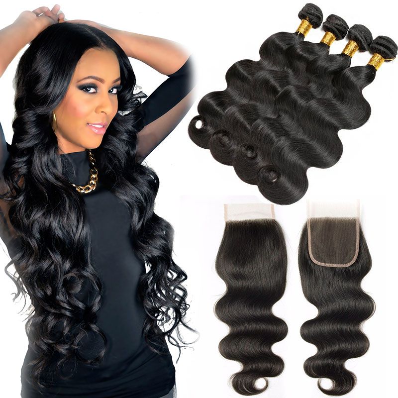 Brazilian Virgin Body Wave Human Hair Weave 4bundles With Lace