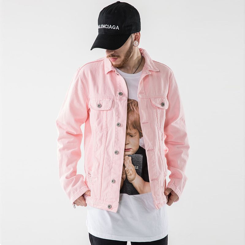 jaqueta jeans rosa masculina