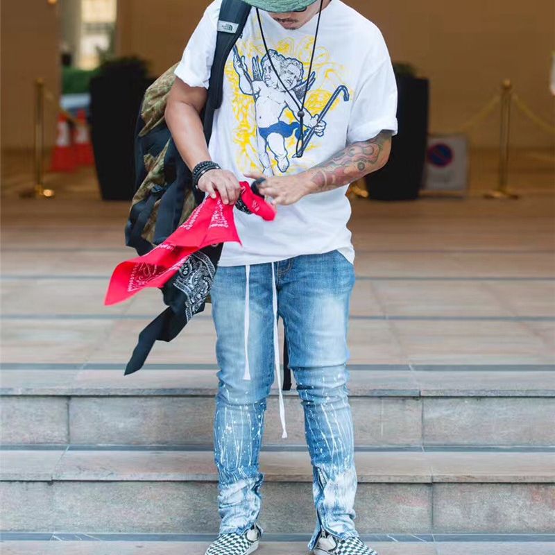 Compre Foil Paint Splatter Inside Leg Opening Cremallera Skinny Jeans Hombre  Full Length Denim Pants Para Hombre A 41,72 € Del Modleline | Es.Dhgate.Com